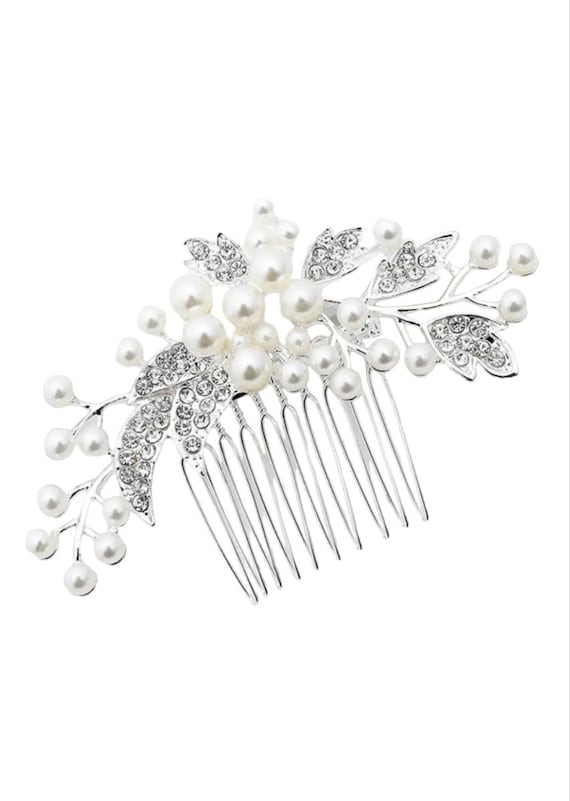 Crystal Pearl Bridal Hair Comb: Silver Wedding Hair  display picture 1