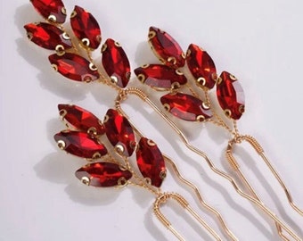 Beautiful Bridesmaid Wine Red Claret with Gold Wedding Hair Pin