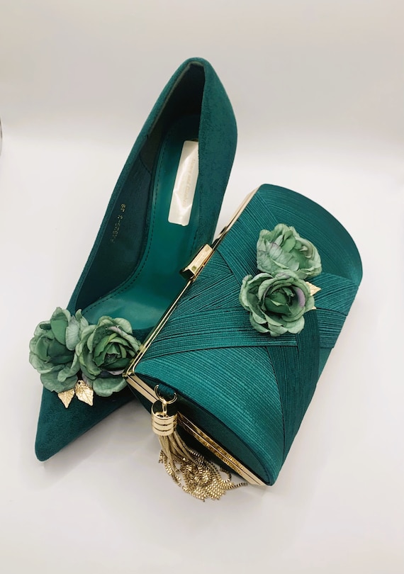 Emerald green shoes and bag sale