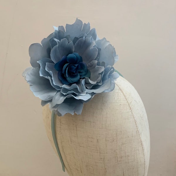 Simply Beautiful Dusky Dusty Blue with Lake Blue Bridal Flower  with a Satin Light Blue Headband