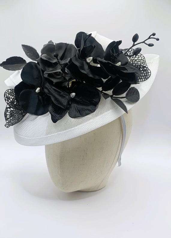Black Orchid With White Wedding Fascinator Race Derby Day 