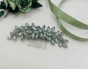 Beautiful Stunning Bridesmaid Mint Green with Silver Wedding Hair Comb