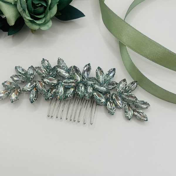 Beautiful Stunning Bridesmaid Mint Green with Silver Wedding Hair Comb