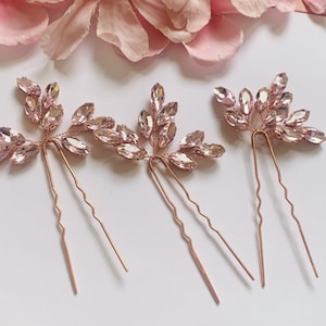 Simply Stunning Rose Gold with Pink Diamante Bridal Hair Pin image 1