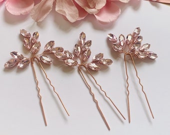 Simply Stunning Rose Gold with Pink Diamante Bridal Hair Pin