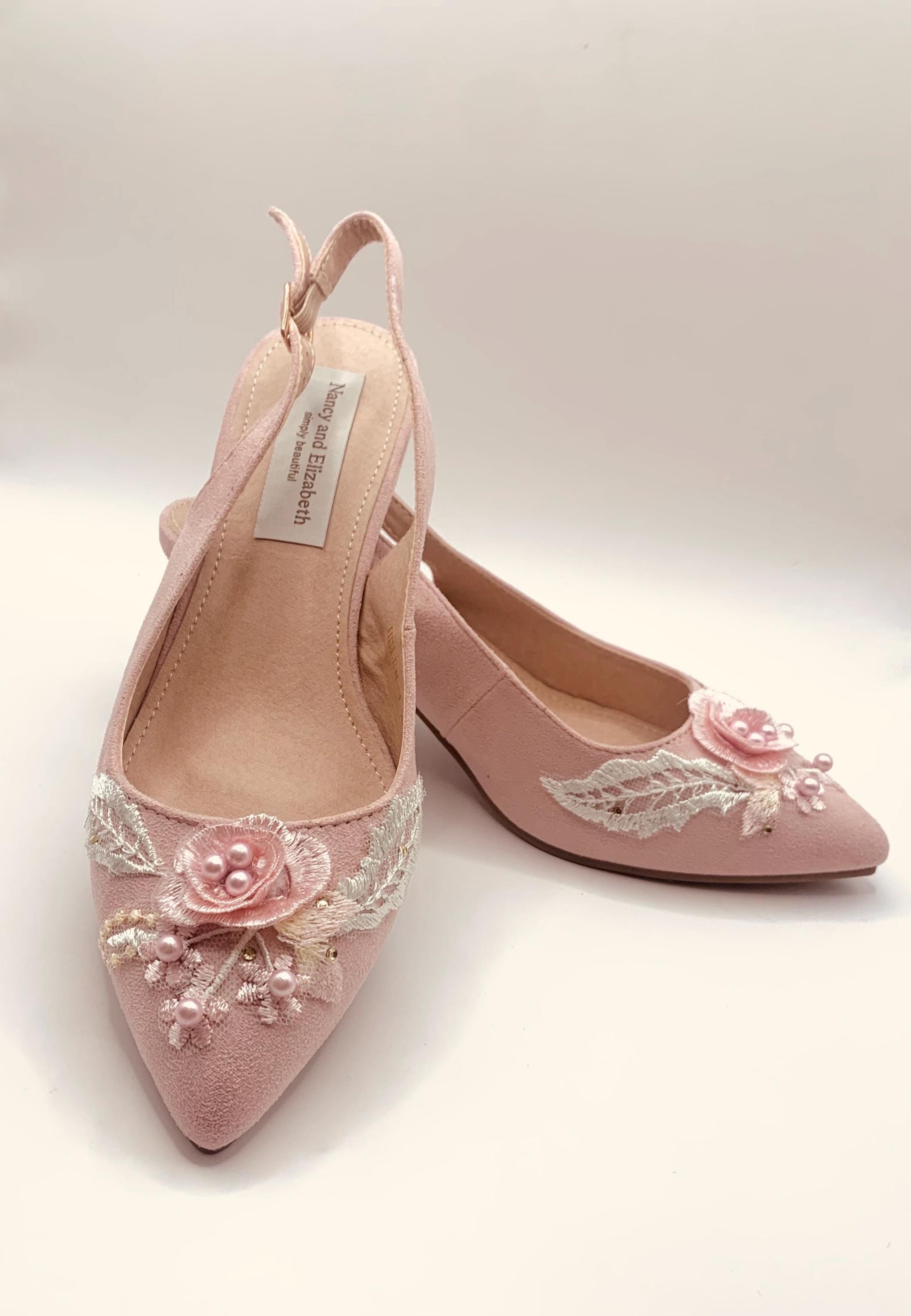 Blush Pink Suede Low Heel Pink Shoes Closed Toe Heels Dusty Pink - Main Image