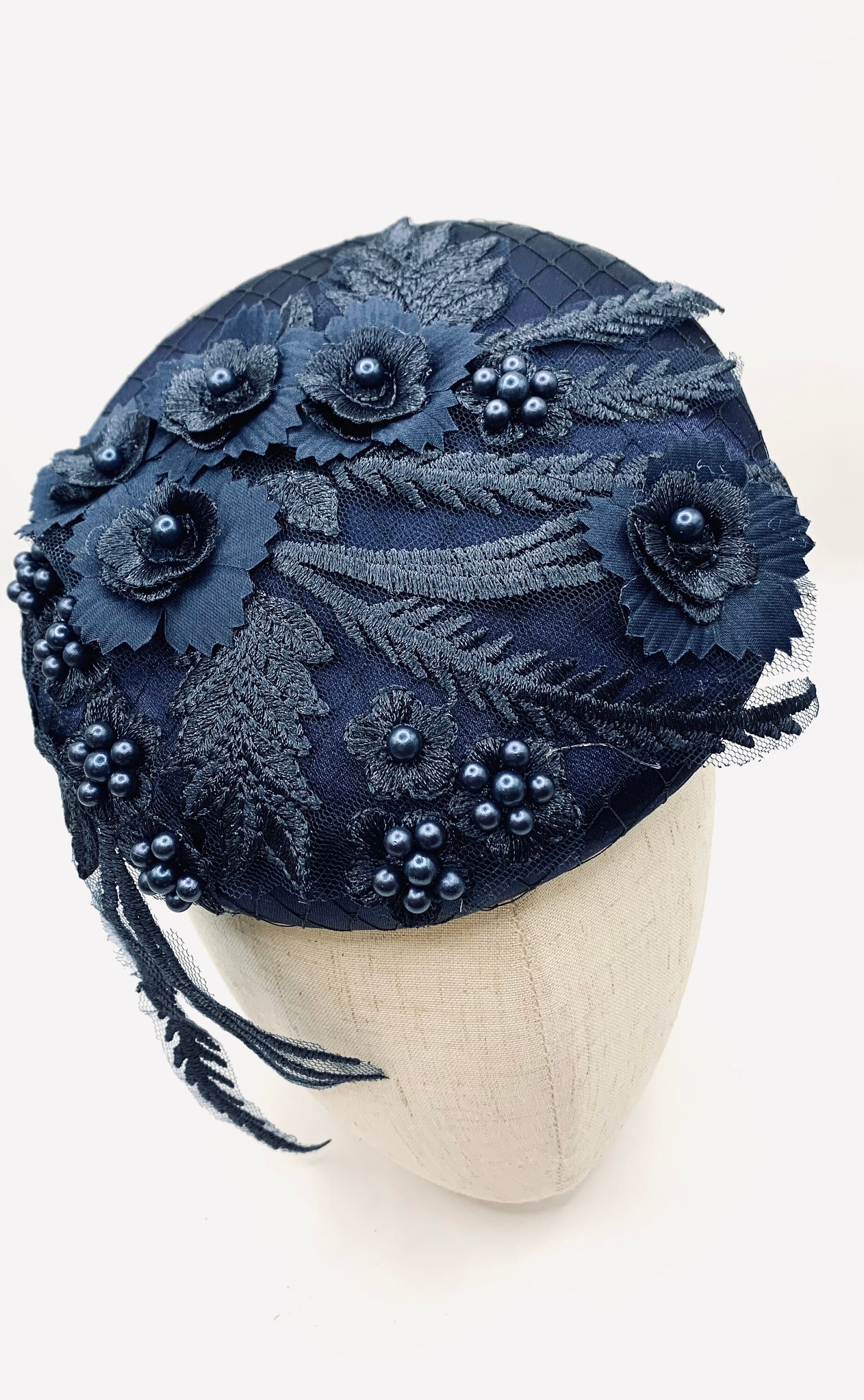 Stunning Navy Blue Wedding Pillbox Hat With Co-ordinating