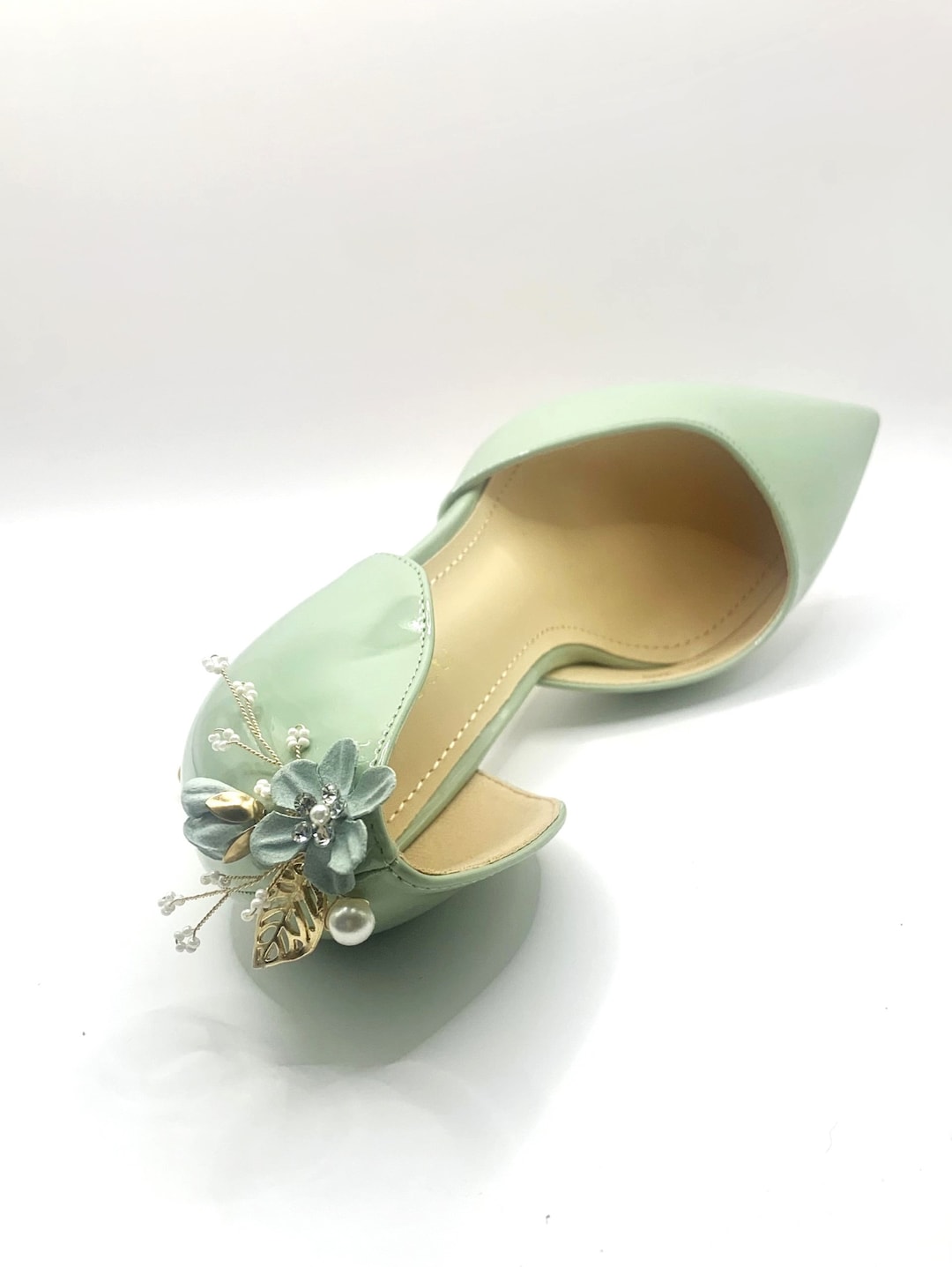 Stunning Sage Green Embellished Bridal Wedding Shoes in a Patent Finish ...