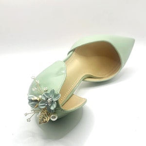 sage green women's dress shoes Sage Bridal Shoes With Crystal Gold Design Sage Green Wedding Shoes 100 COLORS Sage Green Kitten Heels Sage Green Bridal Heels Sage Shoes