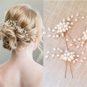 Simply Beautiful Set of 3 Gold Pearl Bridal Hair Pin image 1