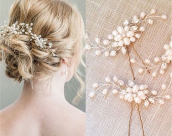 Simply Beautiful Set of 3 Gold Pearl Bridal Hair Pin