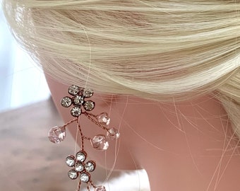 Simply Beautiful Rose Gold and Crystal Bridal Hair Vine and Hair Pins and Complimenting Earrings