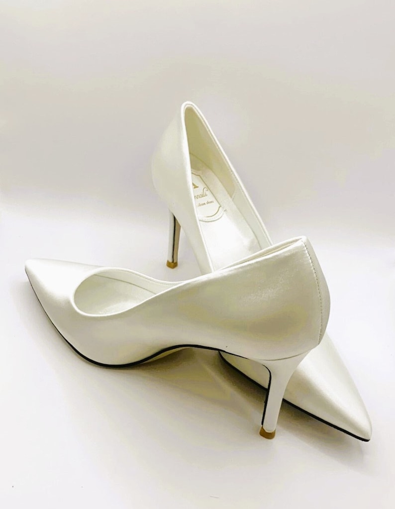 Simply Beautiful Ivory Satin Bridal Shoes Two Heel Height Options 9cm or 7cm image 1