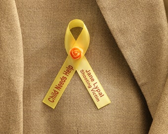 Personalized Awareness Ribbon Classic Bow with Rose – Add Message/Logo/Drawing -Custom Satin Ribbon for Fundraisers, Charity Events, Support
