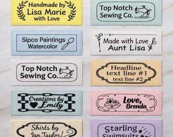 Custom Sewing Labels - Classic Size – Personalized Fabric Labels, Your Logo or Text for Clothing, Handmade Items, Crafts 7/8"H  x  2"W