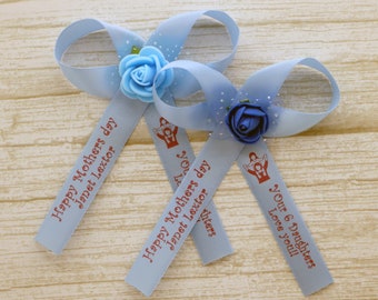 Personalized Awareness Ribbon Double Loop Bow with Rose – Your Message/Logo/Drawing, Satin Ribbon for Fundraisers, Charity Events, Support