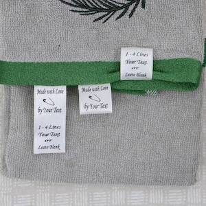 Personalized Polyester, Fold Over Sewing Labels, Washable Imprint, 7/8"W x 2"H, Fold Over Design,  Your Text, Drawing, Logo, Free Preview