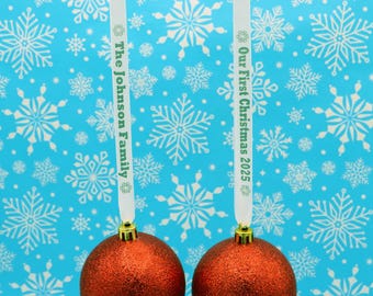 Personalized Ornament Hangers. 3/8" Ribbon. Your Message, drawing or logo. Adjustable length, Free Proof, for Christmas and all Holidays