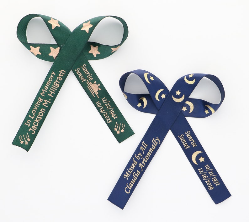 Blue Ribbon Memory Personalized Bereavement Ribbon Double Loop Bow – Custom Printed Satin ...