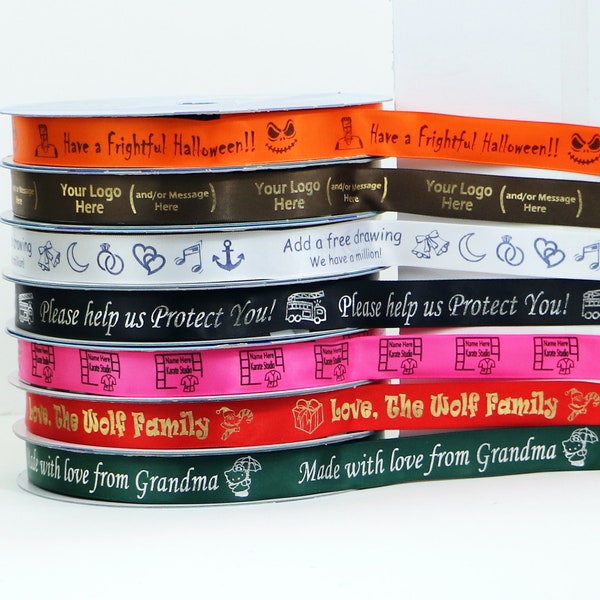 Custom Ribbons 7/8" (22mm), Personalized For All Occasions, Advertise Your Business with your Text/Logo/Drawing High Quality Satin Ribbon.