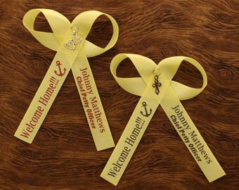 Personalized Awareness Ribbon Double Loop Bow with Rose – Your Message/Logo/Drawing, Satin Ribbon for Fundraisers, Charity Events, Support