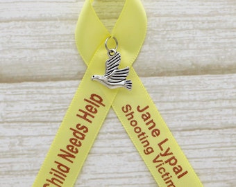 Personalized Awareness Ribbon Classic Bow with Charm – Add Message/Logo/Drawing -Custom Satin Ribbon for Fundraisers, Charity, Support