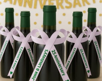Personalized Wedding Favor Ribbons, Bowed Ribbons for Bridal Shower, Anniversary favors, Baby Shower Bows, Peel & Stick, Fully Assembled.