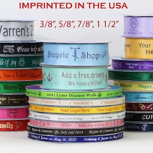 Personalized Ribbon, Ironed for you, Free Shipping, Add Your Text, Logo & Free Drawing, Wedding, Bridal and Baby Shower, Gift Wrapping