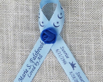 Personalized Bereavement Ribbon Classic Bow with Rose – Custom Satin Ribbon with Your Message, Logo or Drawing for Celebration of LIfe