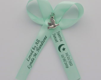 Personalized Bereavement Ribbon Double Loop Bow with Rose – Custom Satin Ribbon Bow with Your Message, Logo or Drawing for Memorial