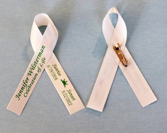 Personalized Bereavement Ribbon Classic Bow – Custom Printed Satin Ribbon with Your Message, Logo or Drawing for Memorial, Life Celebration