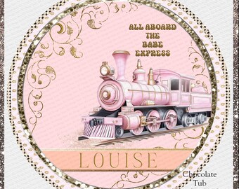 Pegatina de tren rosa con forma de tina de chocolate: PNG (descarga digital)