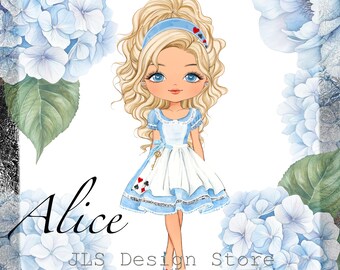 Conjunto de imágenes prediseñadas de Alicia en el País de las Maravillas: Personajes y elementos extravagantes (Descarga digital)