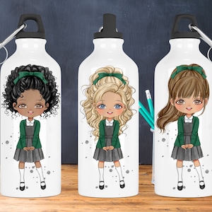 School Girl Character Doll in Green print Sublimation Design, School Uniform PNG Files