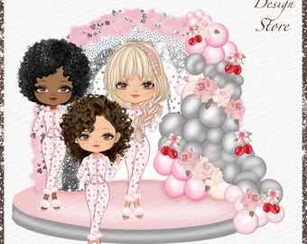 Conjunto de imágenes prediseñadas de muñeca Cherry Onesie: cabello, ojos y piel personalizables (descarga digital PNG)