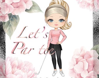 Conjunto de imágenes prediseñadas de golfista femenina: PNG personalizable dibujado a mano (descarga digital)