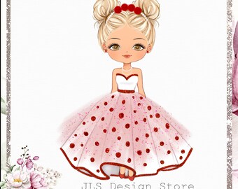 Chica del Día de la Nariz Roja PNG, Vestido de Lunares, Arte Benéfico Dibujado a Mano (Descarga Digital)