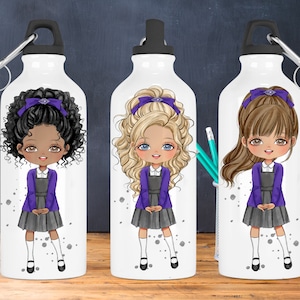School Girl Character Doll in Purple print Sublimation Design, School Uniform PNG Files