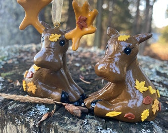 Fall Leaves Hammy & Willow Moose Set_ Alaska Moose_Adventure Moose_Gifts Under 50_Moose Lover_Moose Ornament_Alaska Gift_
