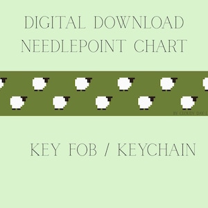 Sheep key fob Needlepoint Chart, green ndlpt stitch chart (Digital Download)