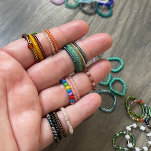 Seed Bead Rings Set of Five / Elastic Stackable Rings In Any Color Choice
