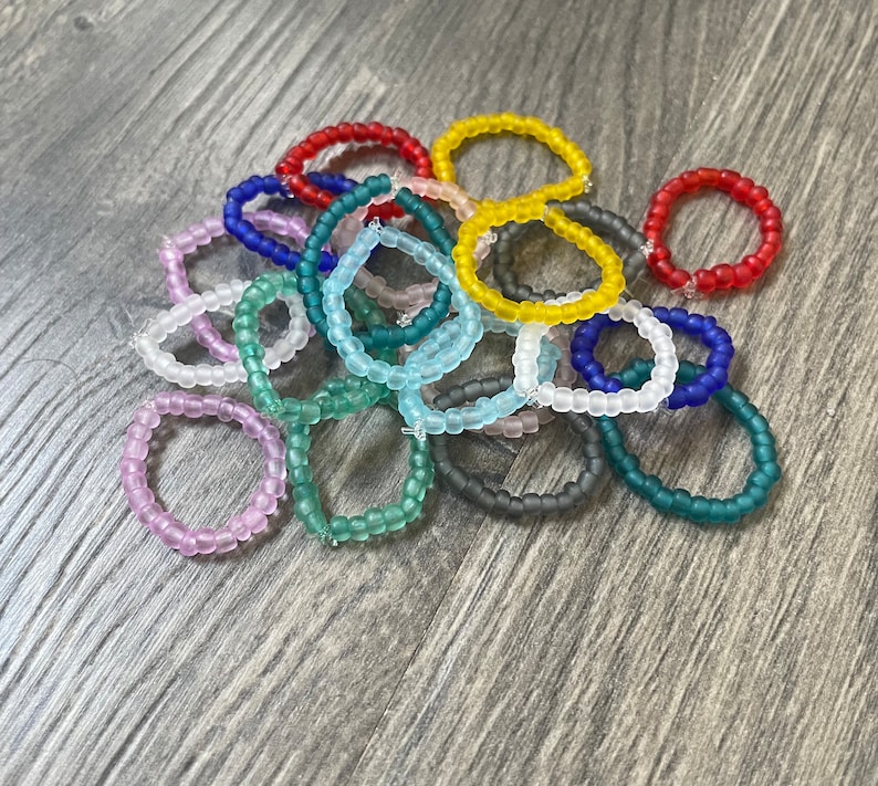 Seed Rings Seed Bead Rings Set of Five / Elastic Stackable Rings in Any Color ...