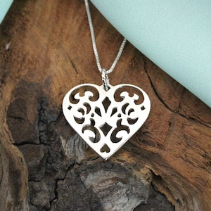 Sterling Silver~Heart~Necklace~Norwegian Rosemaling~Nordic Jewelry~Mother Daughter~Girlfriend~Wedding~Valentines Day~Norway~Gift For Her