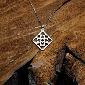 Sterling Silver~Heart~Necklace~Norwegian Rosemaling~Rose Design