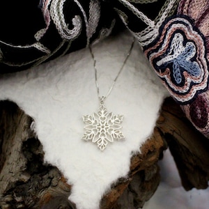 Sterling Silver Contemporary Norwegian Rosemaling Snowflake Necklace~Inspiration Design