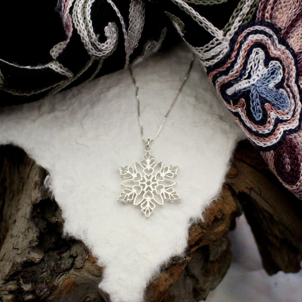 Sterling Silver Contemporary Norwegian Rosemaling Snowflake Necklace~Inspiration Design