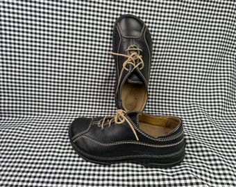 Birkenstock Lace Up Oxford Shoes Black Leather EU 39 US 8 Women Comfort Walking