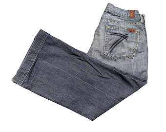7 For All Mankind Dojo Jeans Womens 30 Wide Leg Flare Crop Capri Y2K 700110
