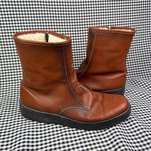 Vintage Bates Floaters Shearling Lined Leather Boots Brown Mid Calf Mens Size 11