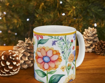 Watercolor Flowers Ceramic Mug, 11oz